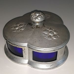 Metal Cobalt Blue Glass Divided Relish Dish Japan